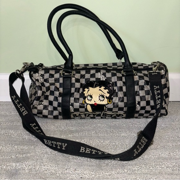 Betty Boop Black & White Checkered Vinyl Shoulder Bag W/ Adjustable Strap Y2K - Picture 2 of 14